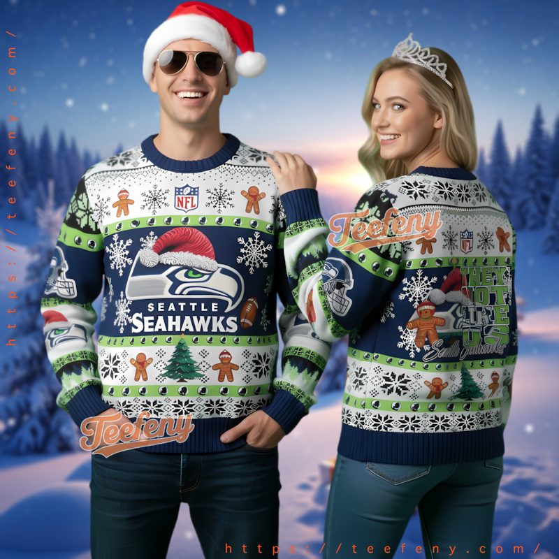 Seattle Seahawks Gingerbread Snowflake Ugly Christmas Sweater
