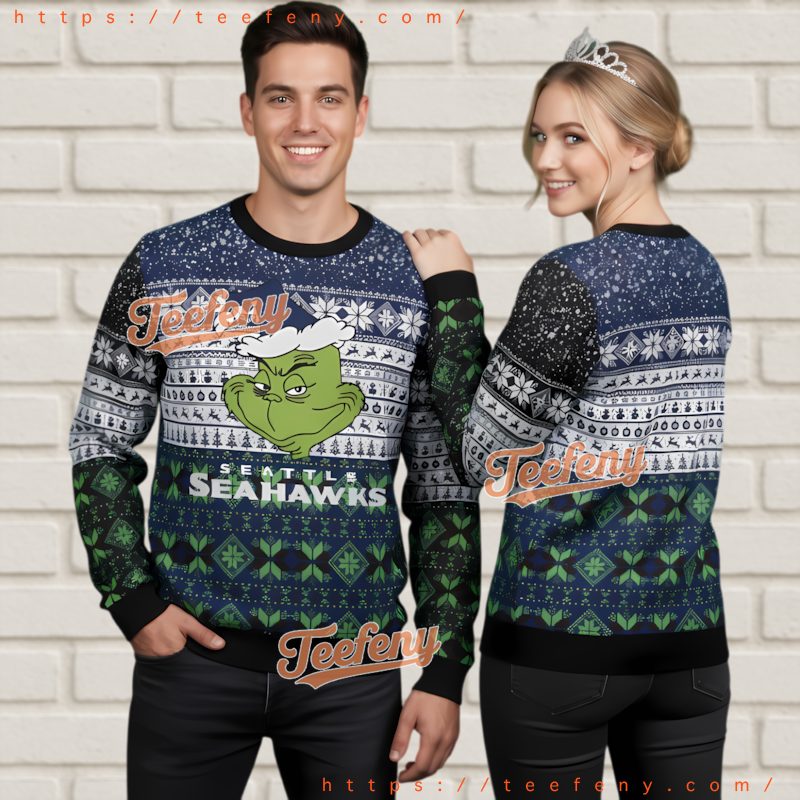 Seattle Seahawks Grinch Face Ugly Christmas Sweater