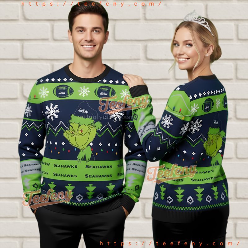 Seattle Seahawks Grinch Snowflakes Ugly Christmas Sweater