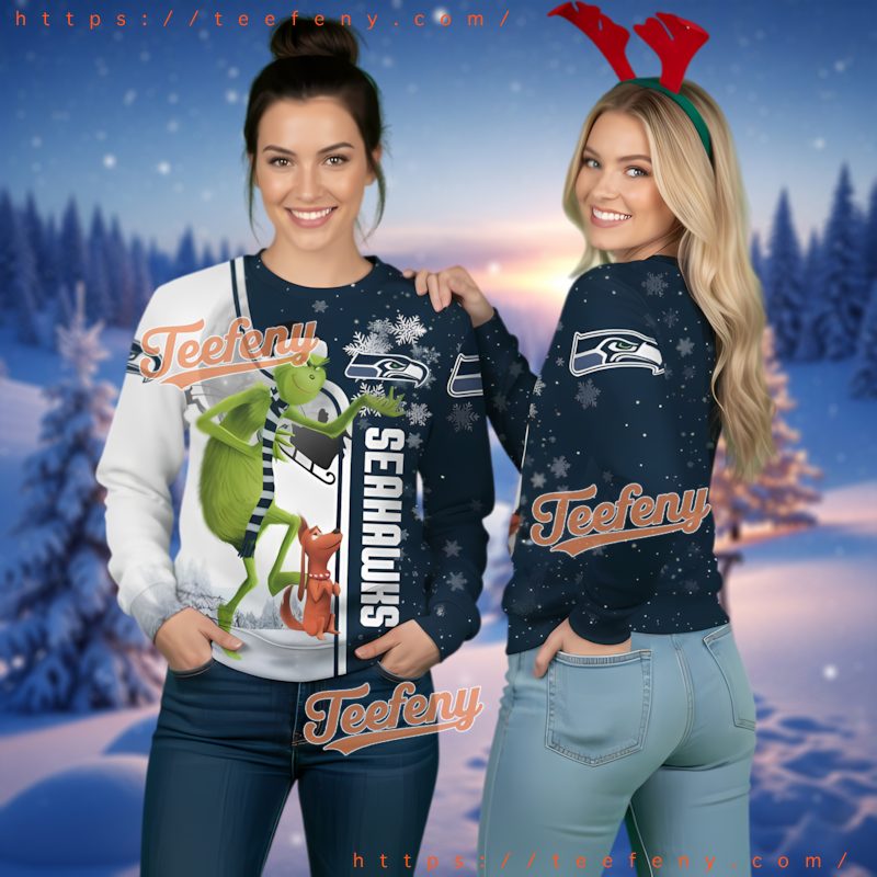 Seattle Seahawks Grinch Vertical Logo Ugly Christmas Sweater
