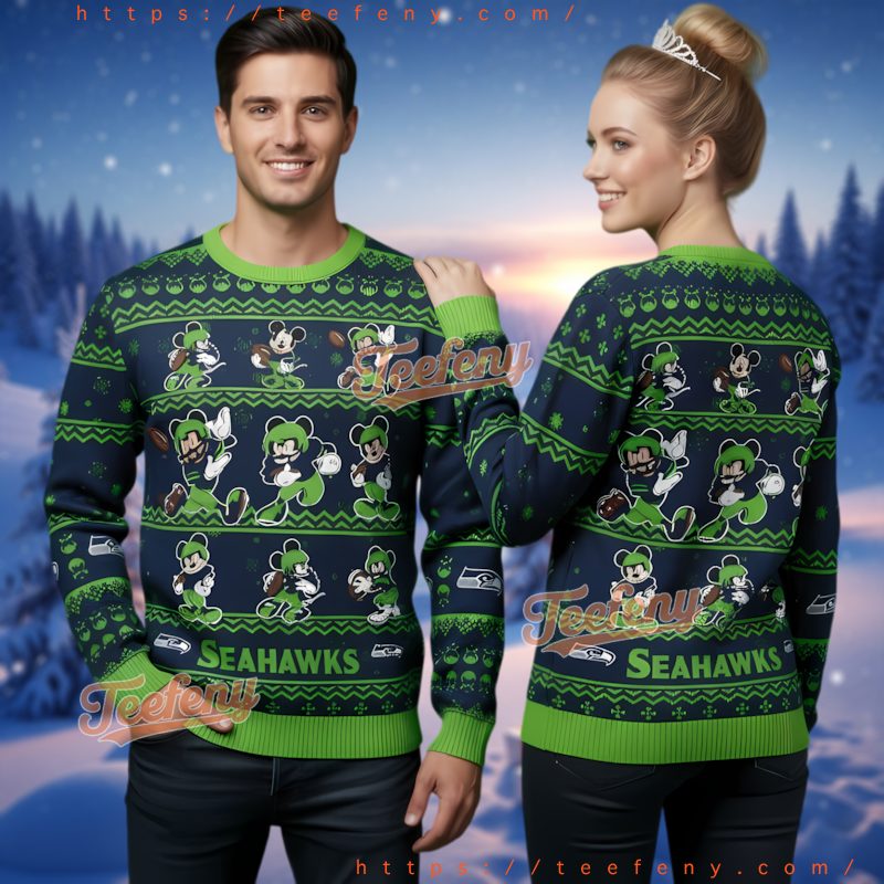 Seattle Seahawks Mickey Mouse Football Ugly Christmas Sweater