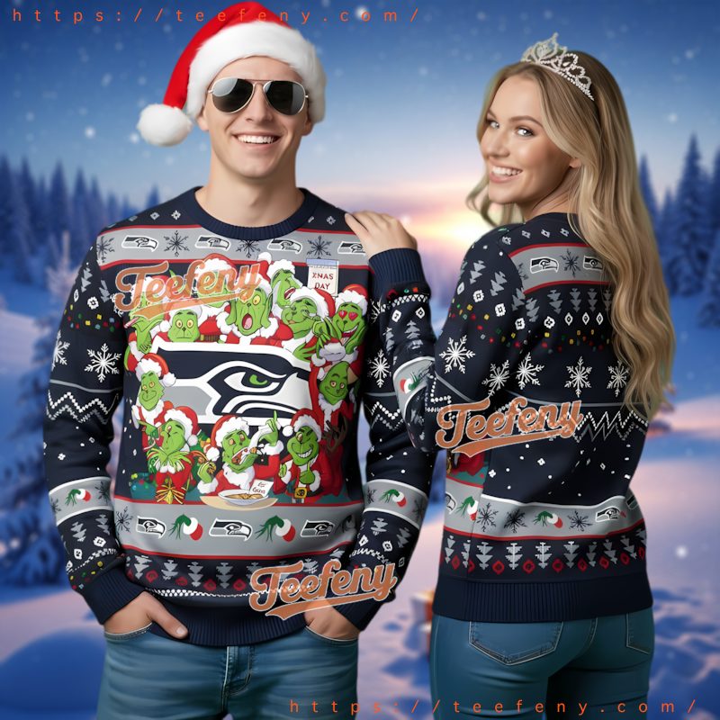 Seattle Seahawks Multiple Grinch Ugly Christmas Sweater