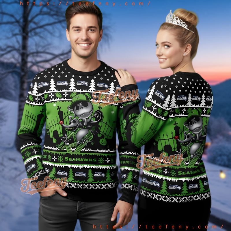 Seattle Seahawks Nightmare Before Christmas Jack Skellington Ugly Sweater