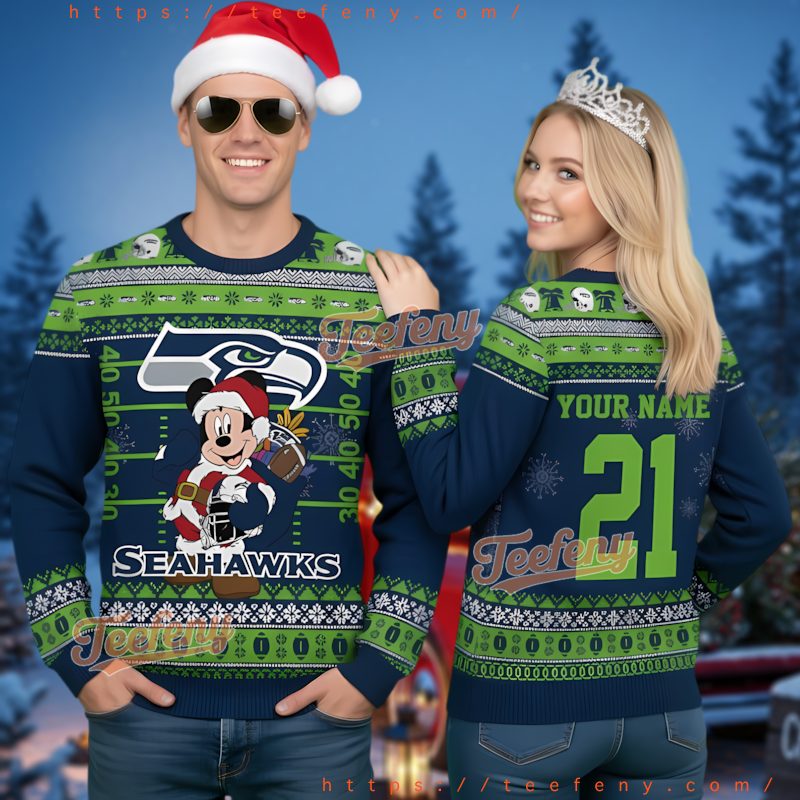 Seattle Seahawks Personalized Mickey Mouse Christmas Sweater