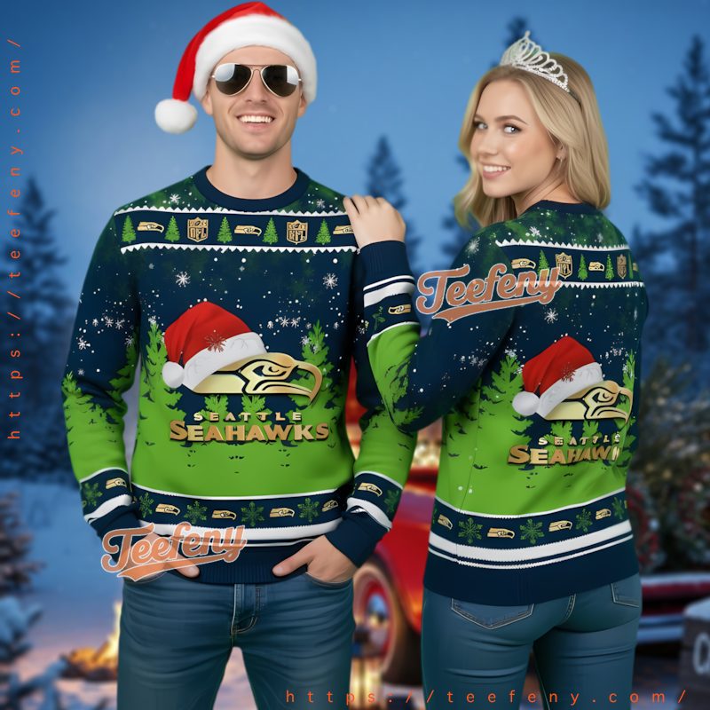 Seattle Seahawks Santa Hat Logo Ugly Christmas Sweater