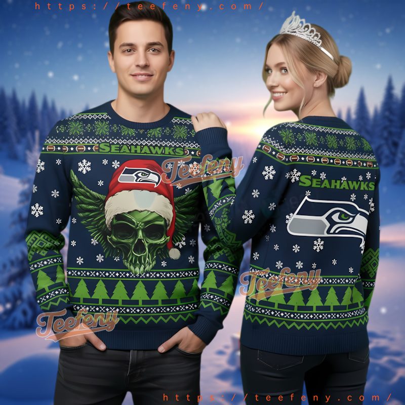 Seattle Seahawks Skull Wings Ugly Christmas Sweater Fan Gift