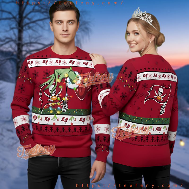 Tampa Bay Buccaneers Grinch Christmas Lights Ugly Sweater