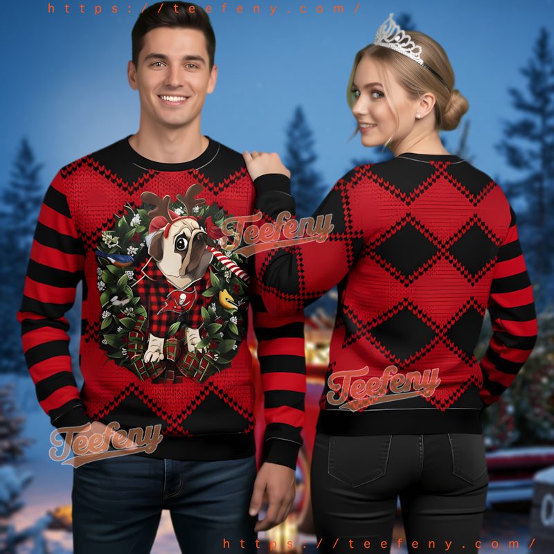 Tampa Bay Buccaneers Pug Dog Ugly Christmas Sweater Reindeer