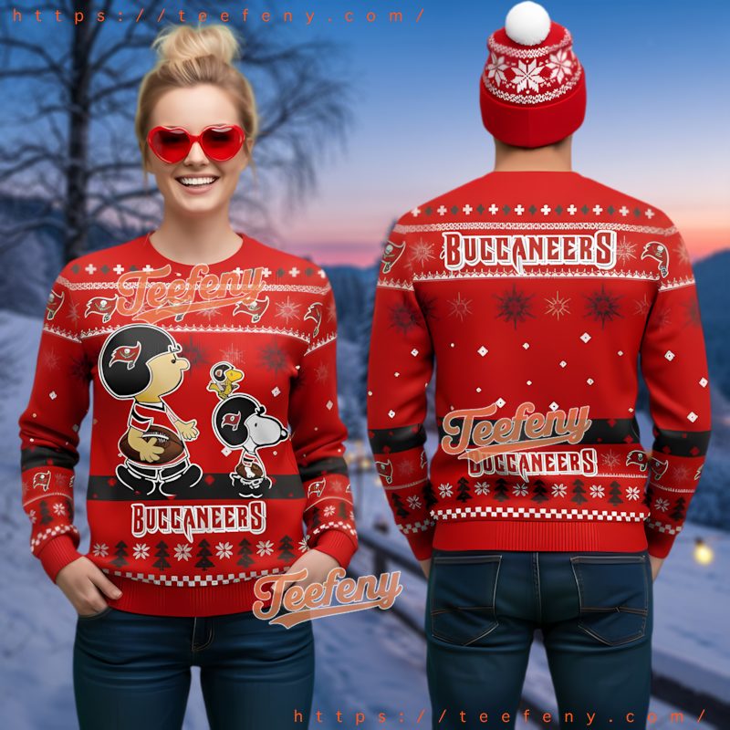Tampa Bay Buccaneers Snoopy Woodstock Ugly Christmas Sweater Red
