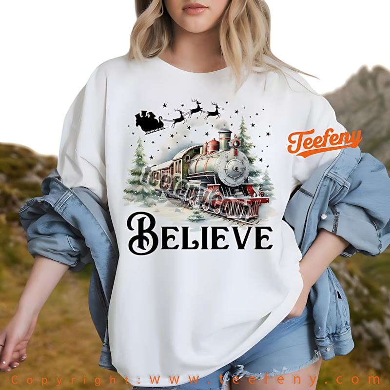 Christmas Train Shirt Polar Express Believe Santa Sleigh
