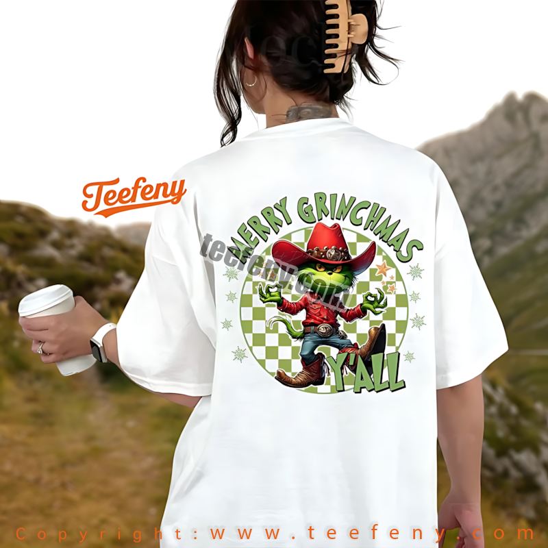 Cowboy Grinch Christmas Shirt Merry Grinchmas Yall Western Design