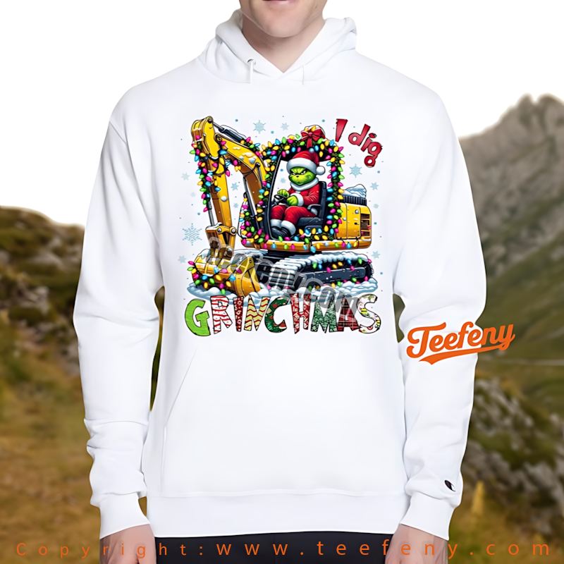 Funny Construction Grinchmas Hoodie Excavator Lights Funny Construction Grinchmas Hoodie Excavator Lights