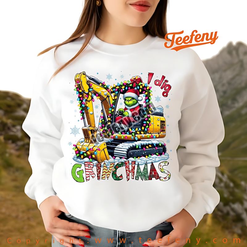 Funny Construction Grinchmas Long Sleeve Excavator Lights Funny Construction Grinchmas Long Sleeve Excavator Lights