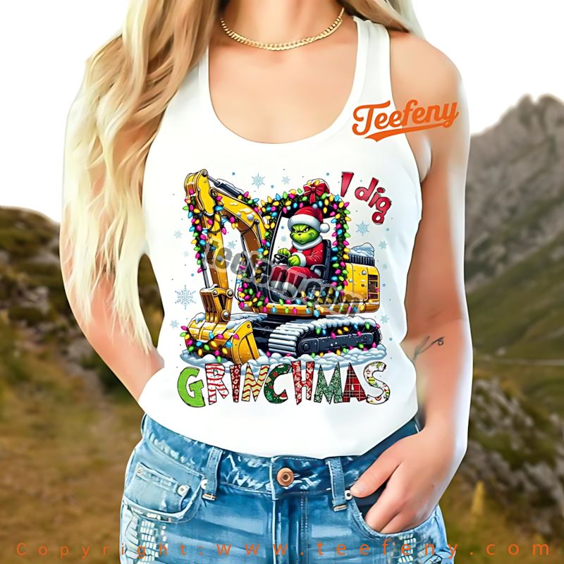 Funny Construction Grinchmas Tanktop Excavator Lights Funny Construction Grinchmas Tanktop Excavator Lights