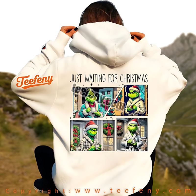 Grinch Christmas Hoodie Just Waiting For Christmas Robe Coffee Grinch Christmas Hoodie Just Waiting For Christmas Robe Coffee