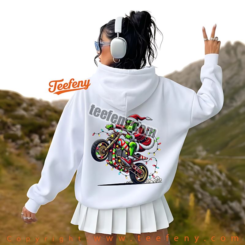 Grinch Motorcycle Hoodie Funny Biker Christmas Lights Xmas Grinch Motorcycle Hoodie Funny Biker Christmas Lights Xmas