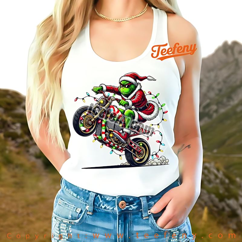 Grinch Motorcycle Tanktop Funny Biker Christmas Lights Xmas Grinch Motorcycle Tanktop Funny Biker Christmas Lights Xmas