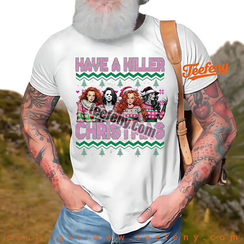 Horror Christmas Shirt Michael Pennywise Freddy Jason Light