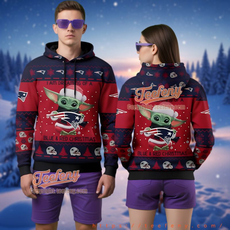New England Patriots Baby Yoda Ugly Christmas 3D Hoodie Dreaming