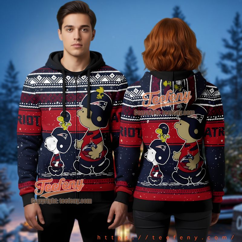 New England Patriots Charlie Brown Snoopy Woodstock Ugly Christmas 3D Hoodie