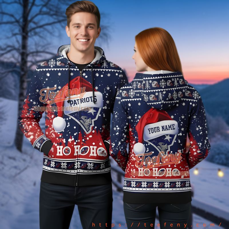 New England Patriots Christmas Ho Ho Ho Ugly 3D Zip Hoodie New England Patriots Christmas Ho Ho Ho Ugly 3D Zip Hoodie