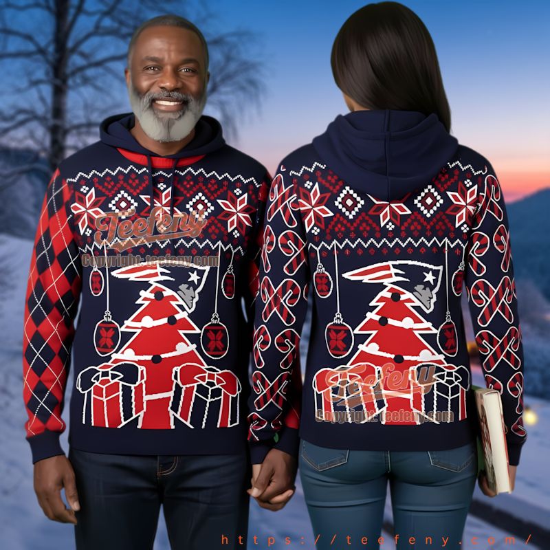 New England Patriots Christmas Tree Gift Boxes Ugly 3D Hoodie