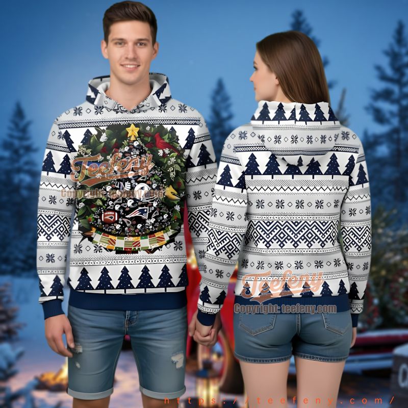New England Patriots Christmas Tree Star Ugly 3D Pullover Hoodie