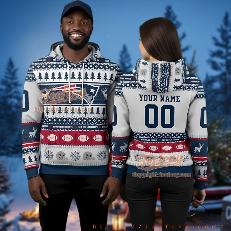 New England Patriots Custom Name Number Ugly Christmas 3D Hoodie