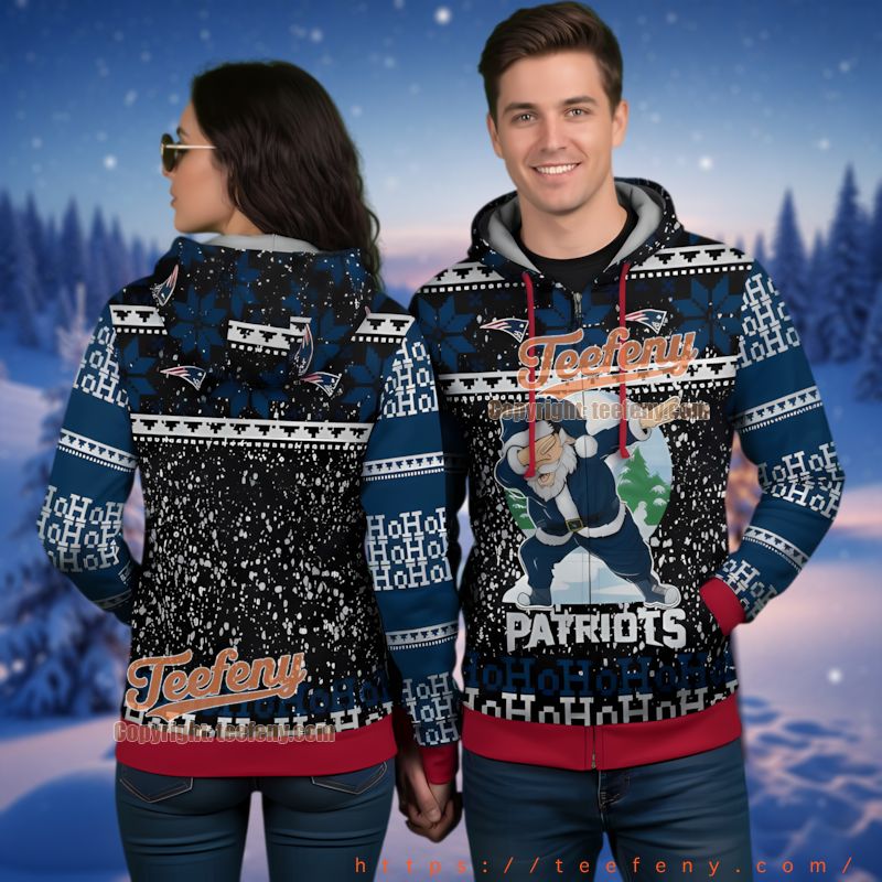 New England Patriots Dabbing Santa Ho Ho Ho Ugly Christmas 3D Hoodie