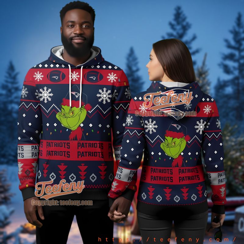 New England Patriots Funny Grinch Christmas Theme 3D Hooded Sweatshirt