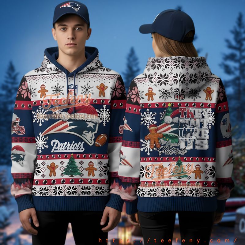 New England Patriots Gingerbread Man Ugly Christmas 3D Hoodie