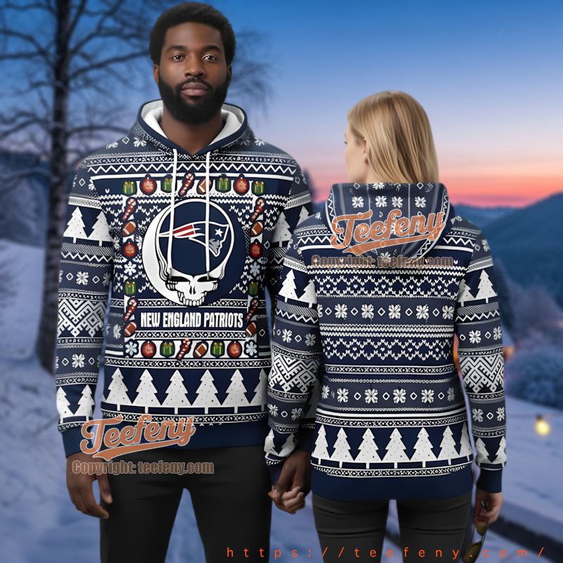 New England Patriots Grateful Dead Stealie Ugly Christmas 3D Hoodie