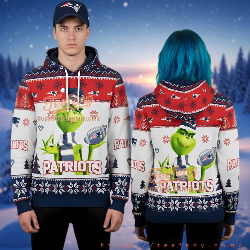 New England Patriots Grinch Dr Seuss Ugly Christmas 3D Hoodie