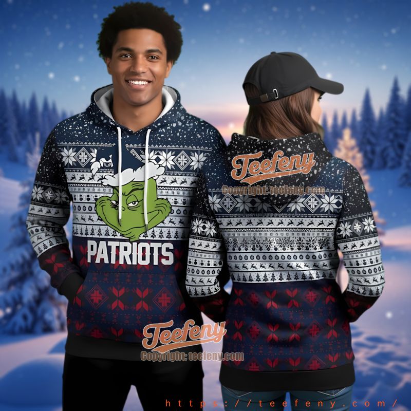 New England Patriots Grinch Face Christmas Theme Ugly 3D Hoodie