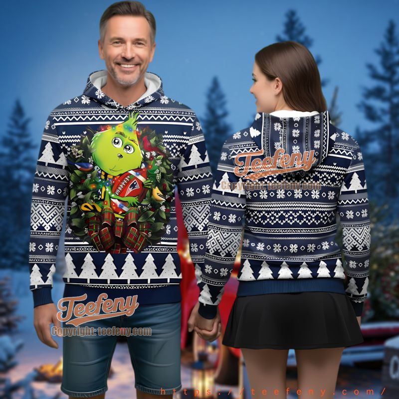 New England Patriots Grinch Hug Football Ugly Christmas 3D Hoodie
