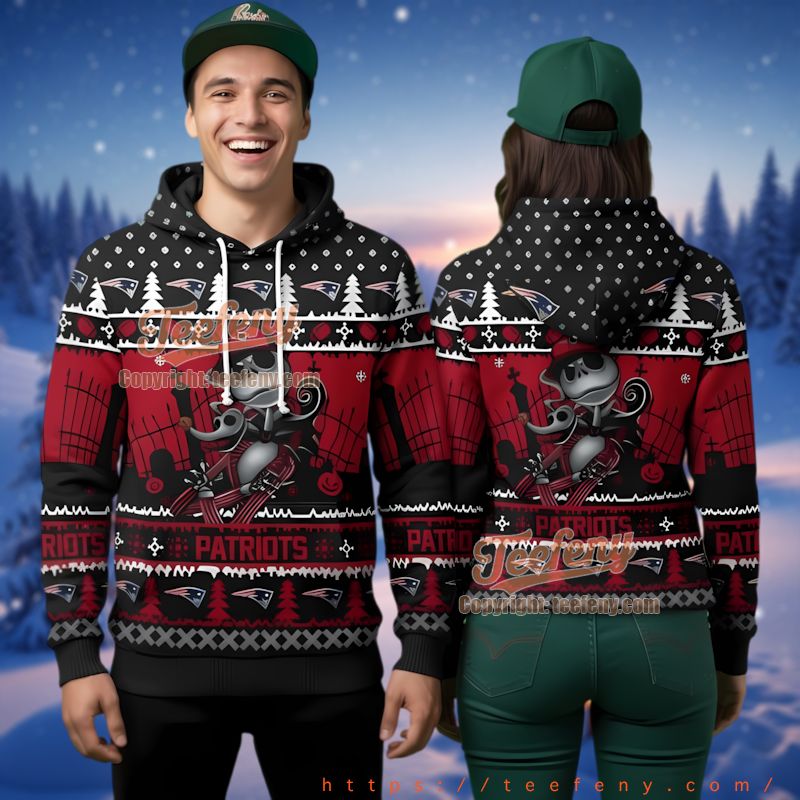 New England Patriots Jack Skellington Ugly Christmas 3D Hoodie