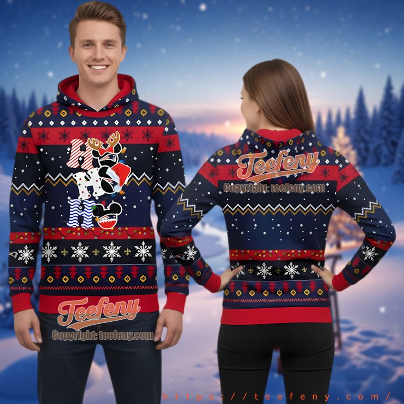 New England Patriots Mickey Mouse Ho Ho Ho Ugly Christmas 3D Hoodie