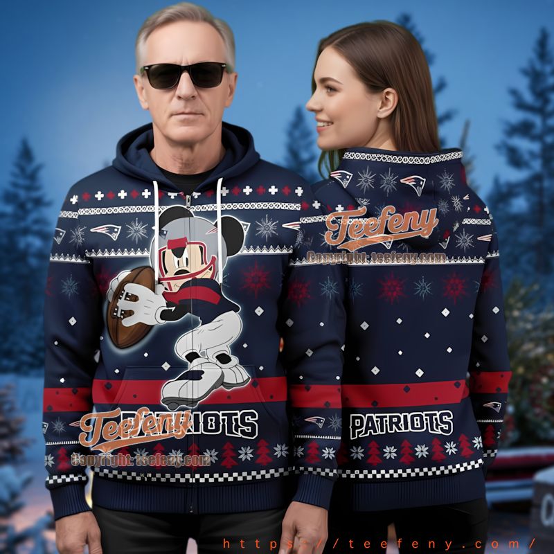New England Patriots Mickey Mouse Ugly Christmas 3D Hoodie