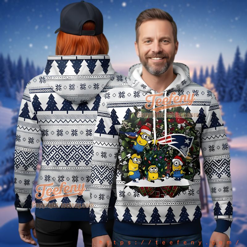 New England Patriots Minions Christmas Tree Ugly Christmas 3D Hoodie