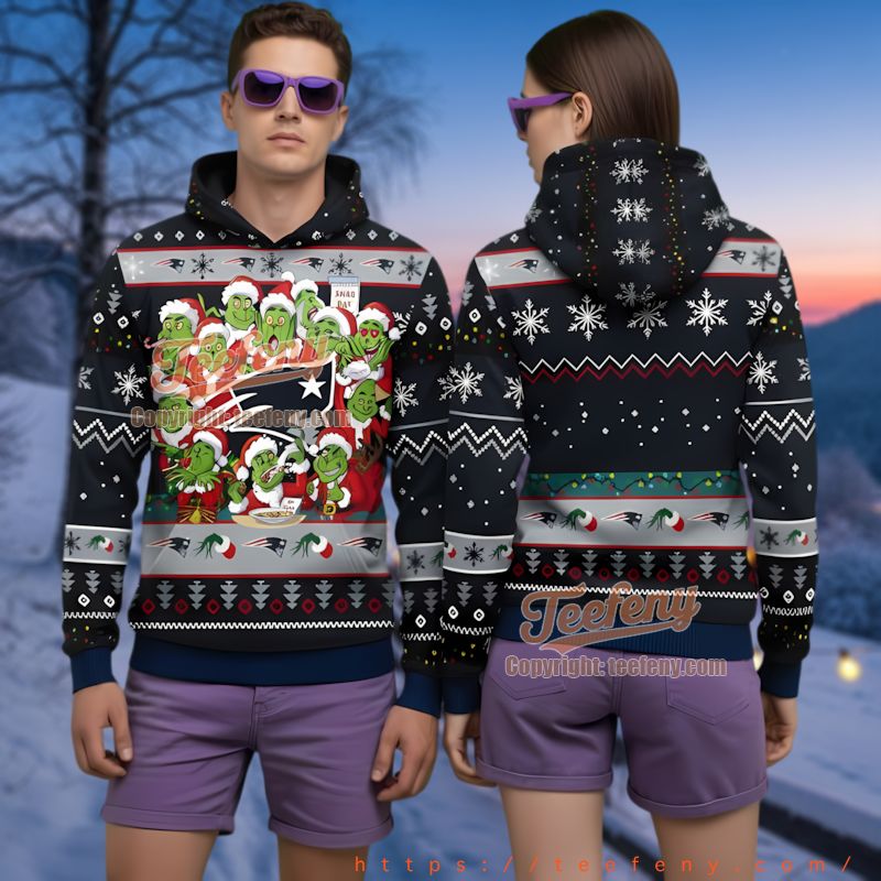 New England Patriots Multiple Grinch Ugly Christmas 3D Pullover Hoodie
