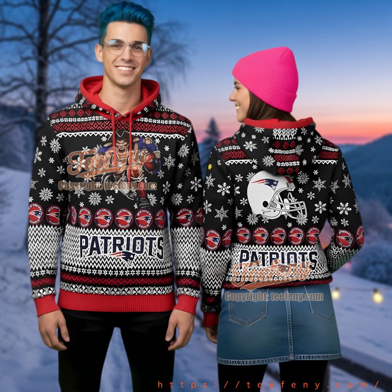 New England Patriots Red White Ugly Christmas 3D Hoodie
