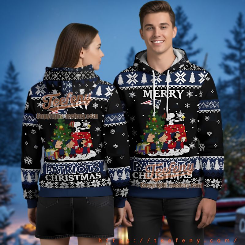 New England Patriots Peanuts Ugly Christmas 3D Hoodie Snoopy Tree