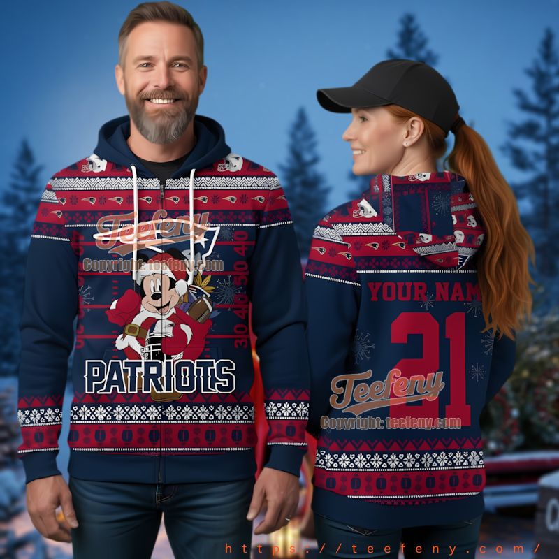 New England Patriots Personalized Mickey Mouse Ugly Christmas 3D Hoodie
