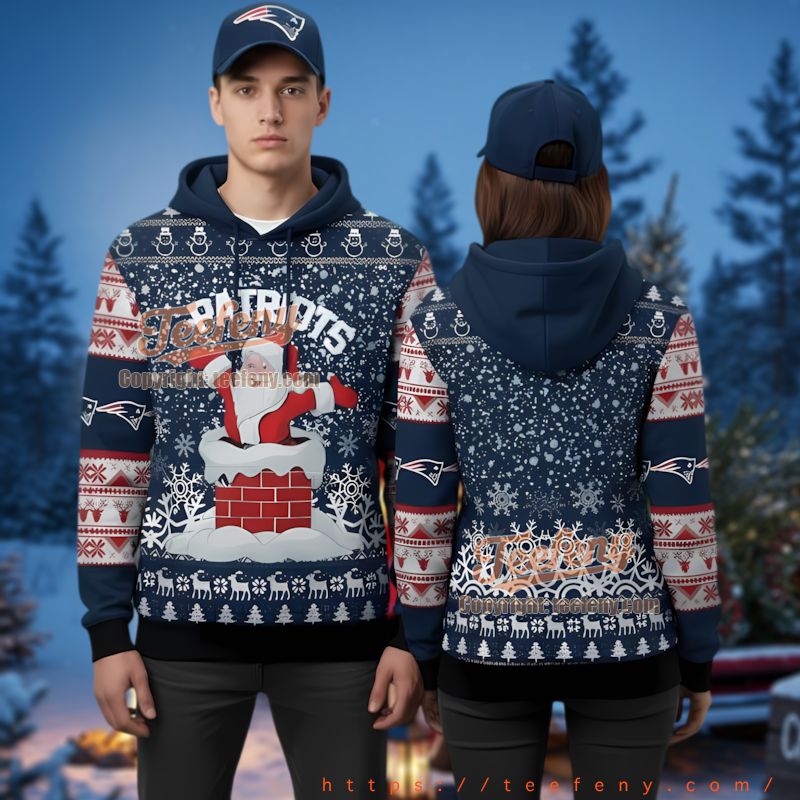 New England Patriots Santa Chimney Ugly Christmas 3D Hoodie