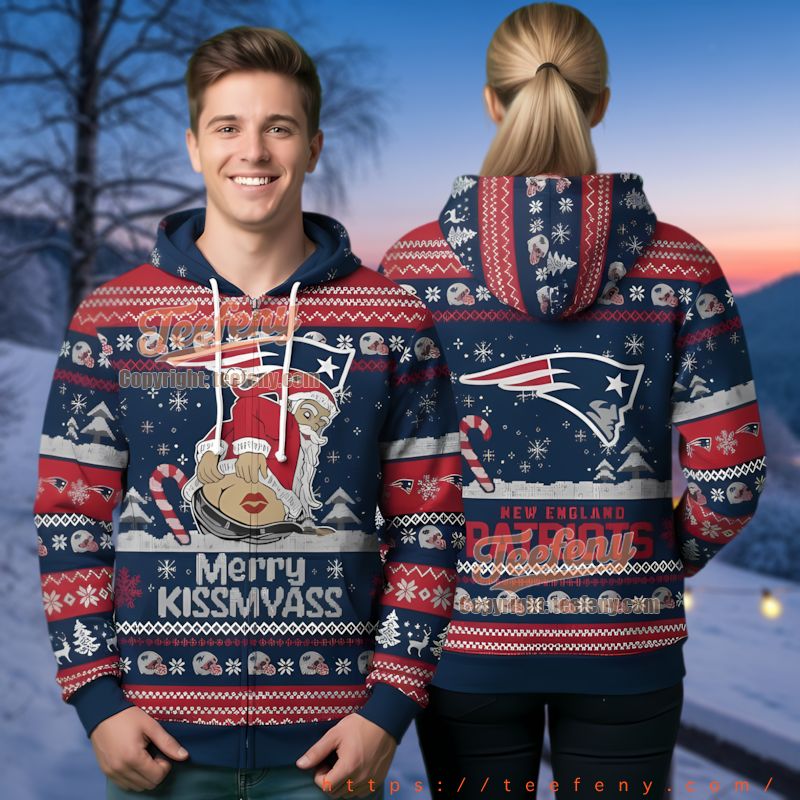 New England Patriots Santa Kissmyass Funny Ugly Christmas 3D Hoodie