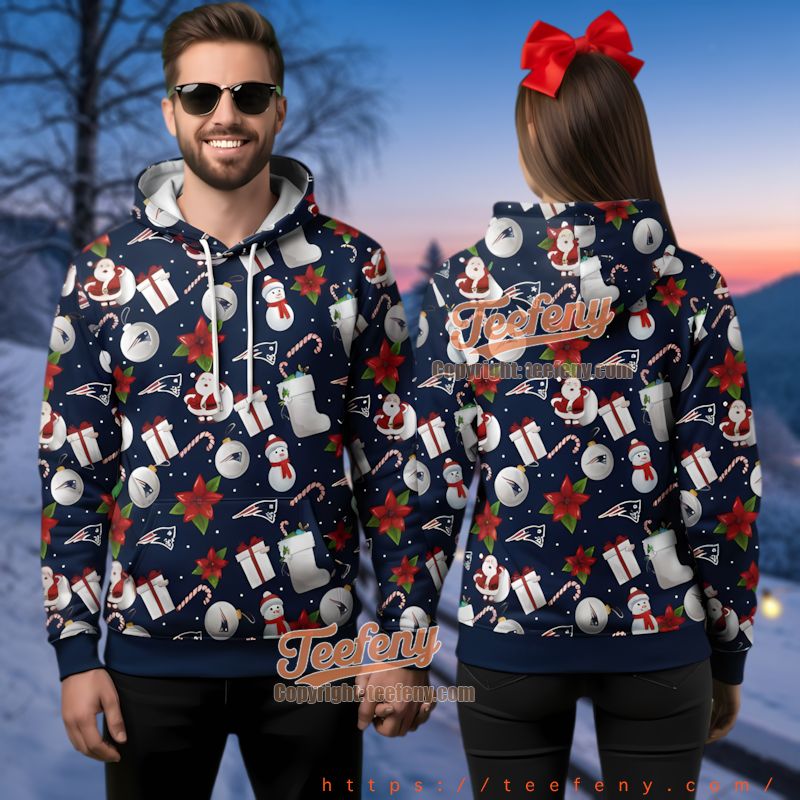 New England Patriots Santa Snowman Pattern Ugly Christmas 3D Hoodie