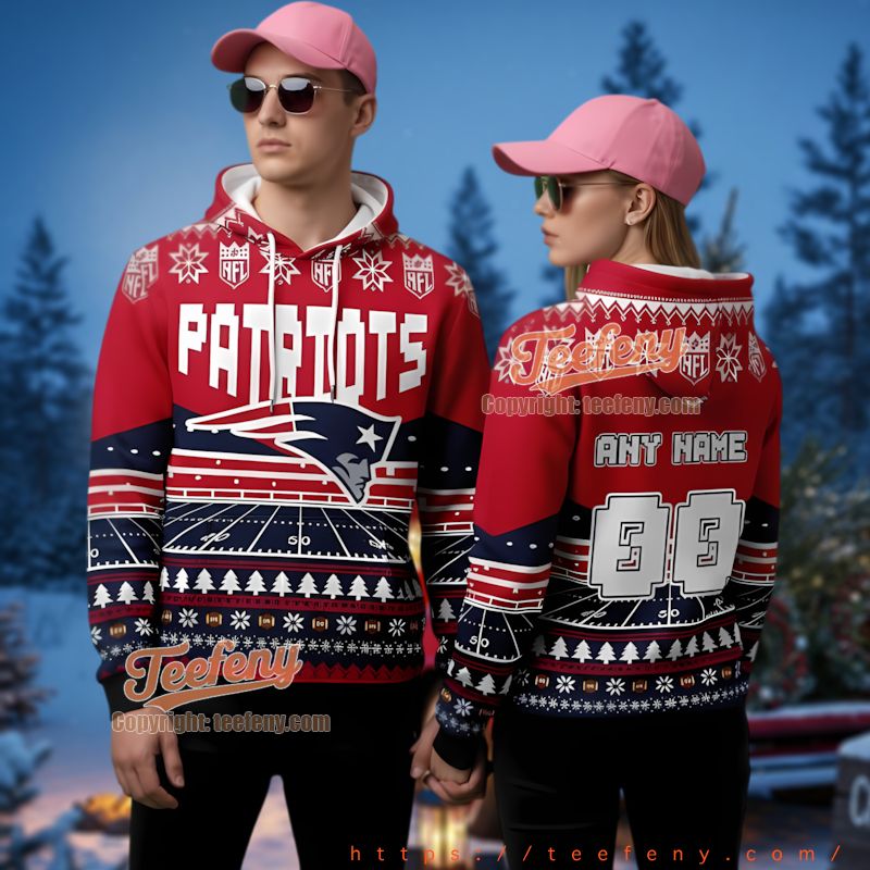 New England Patriots Stadium Field Pattern Ugly Christmas 3D Hoodie