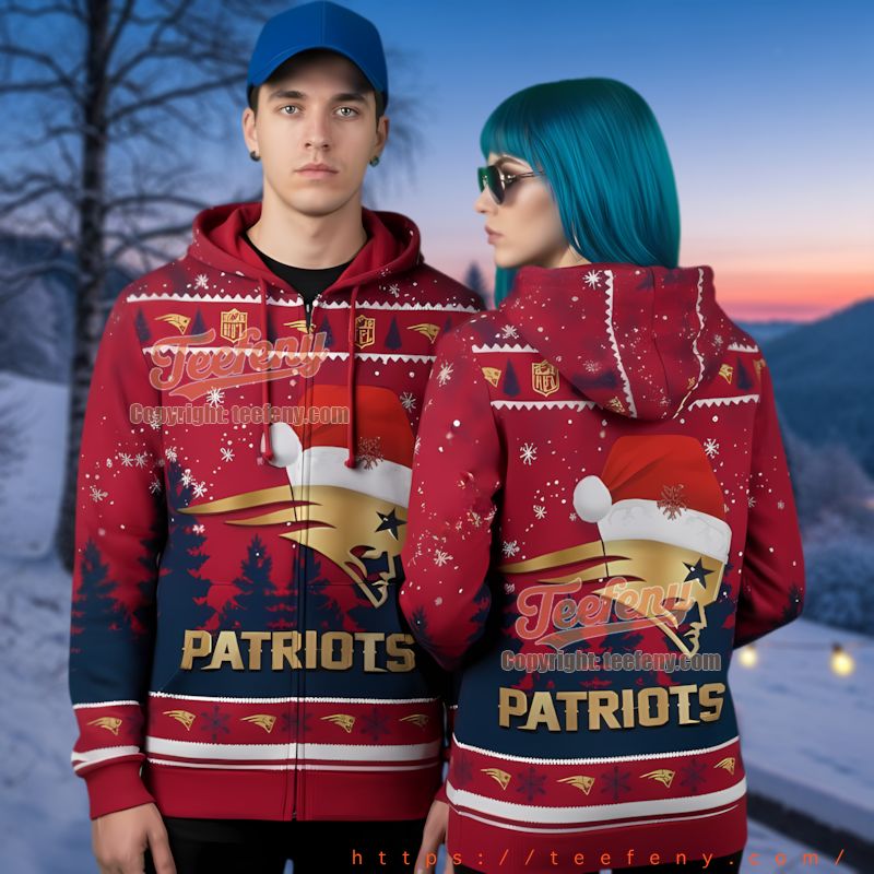 New England Patriots Winter Theme Ugly Christmas 3D Hoodie Red Design