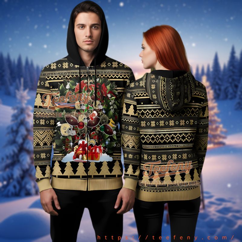 New Orleans Saints Christmas Tree Theme Ugly 3D Hoodie Outfit