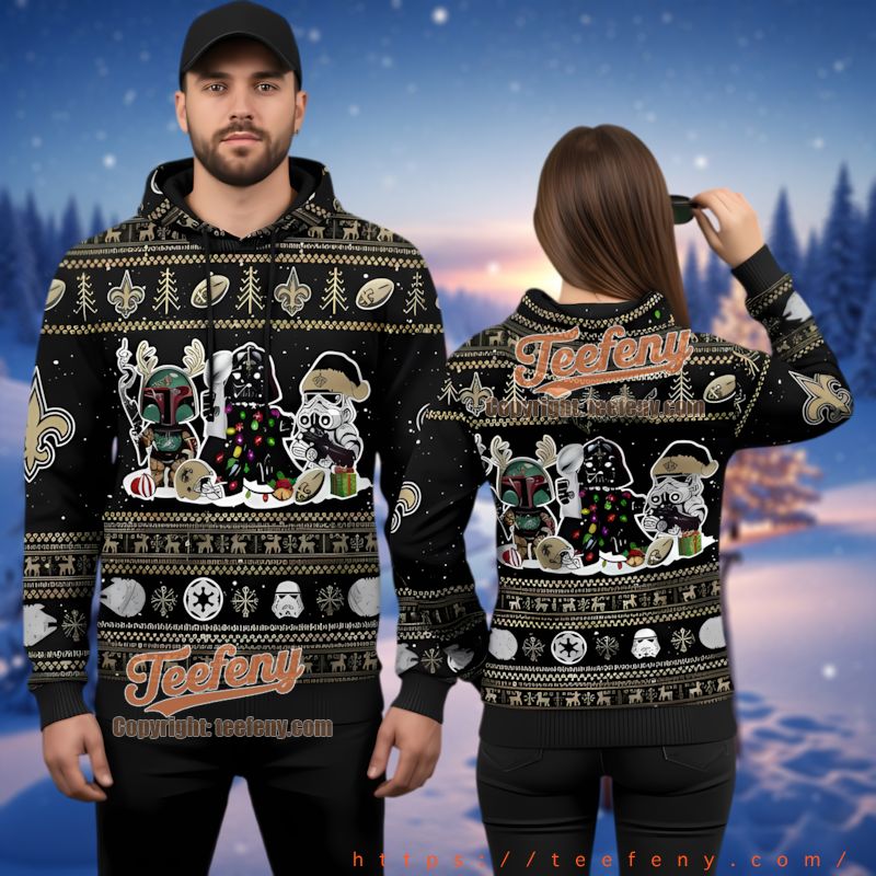 New Orleans Saints Darth Vader Stormtrooper Ugly Christmas 3D Hoodie